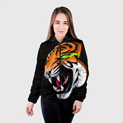 Куртка с капюшоном женская Тигр, с зелеными глазами, цвет: 3D-черный — фото 2