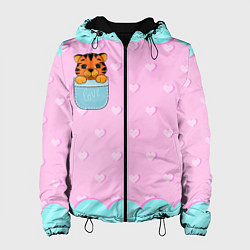 Куртка с капюшоном женская Маленький тигр в кармане, цвет: 3D-черный