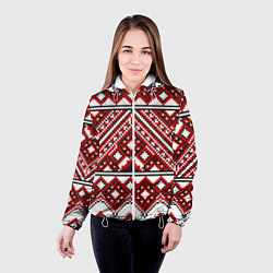 Куртка с капюшоном женская Русский узор, геометрическая вышивка, цвет: 3D-белый — фото 2