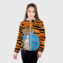 Куртка с капюшоном женская Тигр фурри на стиле, цвет: 3D-белый — фото 2
