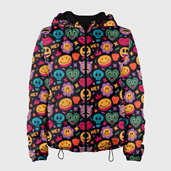 Куртка с капюшоном женская Смайлы Сердце Психоделика, цвет: 3D-черный