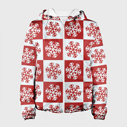 Куртка с капюшоном женская Шахматные Снежинки, цвет: 3D-белый