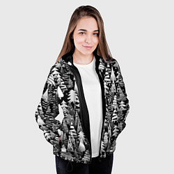 Куртка с капюшоном женская Лес абстрактных ёлок, цвет: 3D-черный — фото 2