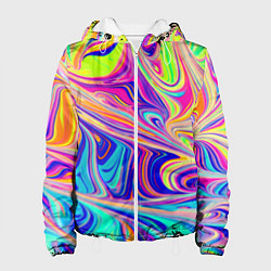 Куртка с капюшоном женская Аномально яркие цветные разводы, цвет: 3D-белый