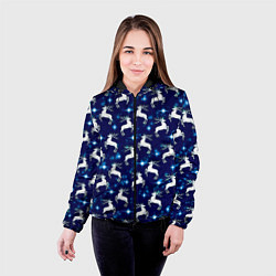 Куртка с капюшоном женская Новогодние олени и звезды, цвет: 3D-черный — фото 2