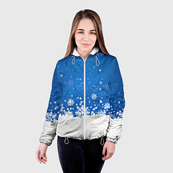 Куртка с капюшоном женская Снежинки - С Новым Годом, цвет: 3D-белый — фото 2