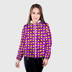 Куртка с капюшоном женская Фиолетовый Фон с Желтыми Квадратами Иллюзия Движен, цвет: 3D-белый — фото 2