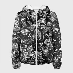 Куртка с капюшоном женская DOTA 2 ВСЕ ПЕРСОНАЖИ ЧЁРНО БЕЛЫЙ, цвет: 3D-белый
