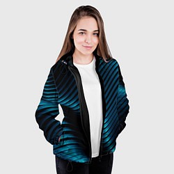 Куртка с капюшоном женская Волны голубого металла, цвет: 3D-черный — фото 2
