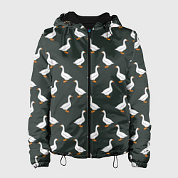 Куртка с капюшоном женская Гуси паттерн, цвет: 3D-черный