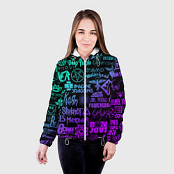 Куртка с капюшоном женская ЛОГОТИПЫ РОК ГРУПП НЕОН ROCK NEON, цвет: 3D-белый — фото 2