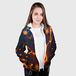 Куртка с капюшоном женская НОВОГОДНИЕ ОГНЕННЫЕ 3D ПЛИТЫ FIRE NEON HEXAGON, цвет: 3D-белый — фото 2