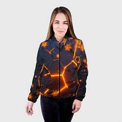 Куртка с капюшоном женская НОВОГОДНИЕ ОГНЕННЫЕ 3D ПЛИТЫ FIRE NEON HEXAGON, цвет: 3D-черный — фото 2