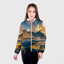 Куртка с капюшоном женская Красивый горный пейзаж, цвет: 3D-белый — фото 2