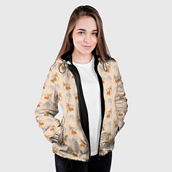 Куртка с капюшоном женская Корги - единороги паттерн, цвет: 3D-черный — фото 2