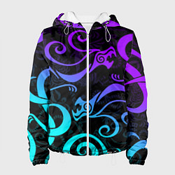 Куртка с капюшоном женская НЕОНОВОЕ ТАТУ ДРАКЕНА УЗОР, цвет: 3D-белый