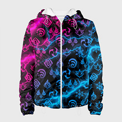 Куртка с капюшоном женская НЕОНОВЫЕ МОЛНИИ, GENSHIN IMPACT NEON, цвет: 3D-белый