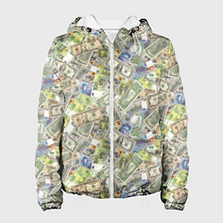 Куртка с капюшоном женская Разная Денежная Валюта Доллары, Евро, Франки, цвет: 3D-белый