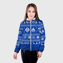 Куртка с капюшоном женская НОВОГОДНИЙ СВИТЕР GENSHIN IMPACT СИНИЙ, цвет: 3D-белый — фото 2