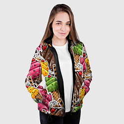 Куртка с капюшоном женская Шоколадные сладости Мороженое, цвет: 3D-черный — фото 2