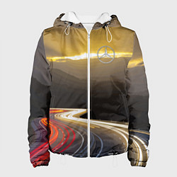 Куртка с капюшоном женская Ночная трасса, Мерседес, цвет: 3D-белый