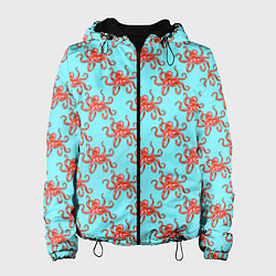 Куртка с капюшоном женская Осьминог паттерн, цвет: 3D-черный