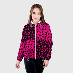 Куртка с капюшоном женская Черно-Розовые сердца, цвет: 3D-белый — фото 2