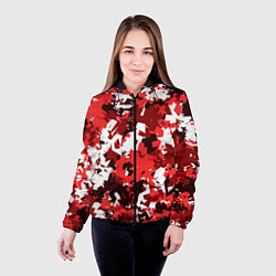 Куртка с капюшоном женская Красно-белый камуфляж, цвет: 3D-черный — фото 2