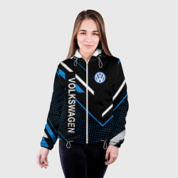 Куртка с капюшоном женская Фольцваген, Volkswagen геометрия, цвет: 3D-белый — фото 2