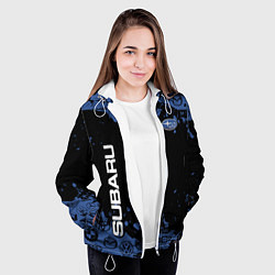 Куртка с капюшоном женская Subaru - Авто спорт лого, цвет: 3D-белый — фото 2