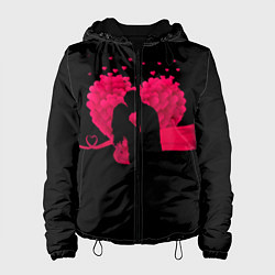 Куртка с капюшоном женская Силуэты Влюбленных Сердце из Роз и Любовь, цвет: 3D-черный