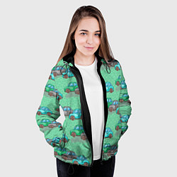 Куртка с капюшоном женская Детские машинки паттерн, цвет: 3D-черный — фото 2
