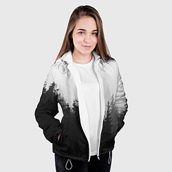 Куртка с капюшоном женская ЛЕС В ТУМАНЕ, ЧЕРНО БЕЛЫЙ ЛЕС, цвет: 3D-белый — фото 2