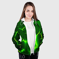 Куртка с капюшоном женская 3D ПЛИТЫ НЕОН NEON GREEN HEXAGON РАЗЛОМ, цвет: 3D-белый — фото 2