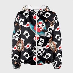 Куртка с капюшоном женская Алиса в стране чудес - карты, цвет: 3D-белый