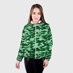 Куртка с капюшоном женская Зеленый монохромный камуфляж, цвет: 3D-белый — фото 2