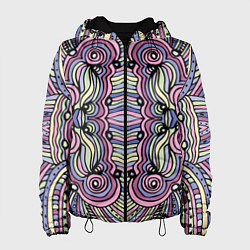 Куртка с капюшоном женская Абстракция разноцветная Калейдоскоп Фиолетовый, зе, цвет: 3D-черный