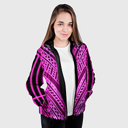 Куртка с капюшоном женская Неоновая абстракция Розовый светящийся узор на тем, цвет: 3D-черный — фото 2