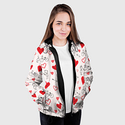 Куртка с капюшоном женская Романтические сердечки, цвет: 3D-черный — фото 2