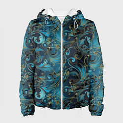 Куртка с капюшоном женская Blue Abstract Узоры, цвет: 3D-белый