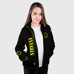 Куртка с капюшоном женская Nirvana паттерн смайлы, цвет: 3D-черный — фото 2