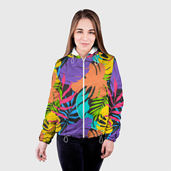 Куртка с капюшоном женская Тропические экзотические листья, цвет: 3D-белый — фото 2