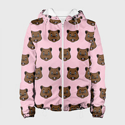 Куртка с капюшоном женская Веселый медведь паттрен, цвет: 3D-белый