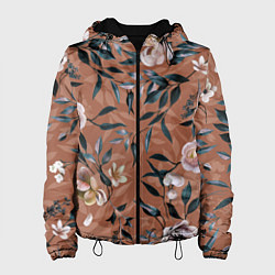 Куртка с капюшоном женская Цветы Сад Кирпичного Цвета, цвет: 3D-черный