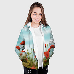 Куртка с капюшоном женская Маки - небо, цвет: 3D-белый — фото 2