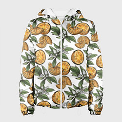 Куртка с капюшоном женская Узор из тропических апельсинов, цвет: 3D-белый