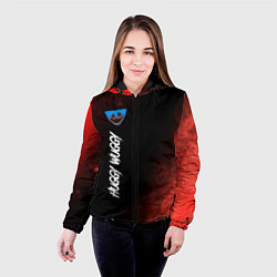 Куртка с капюшоном женская Надпись и лицо Huggy Wuggy на темном фоне с огнем, цвет: 3D-черный — фото 2
