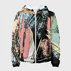 Куртка с капюшоном женская Абстрактные мазки цветной краской abstraction, цвет: 3D-белый