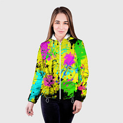 Куртка с капюшоном женская Абстрактная картина в разноцветный неоновых тонах, цвет: 3D-белый — фото 2
