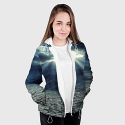 Куртка с капюшоном женская Трещины на земле пустыня, цвет: 3D-белый — фото 2